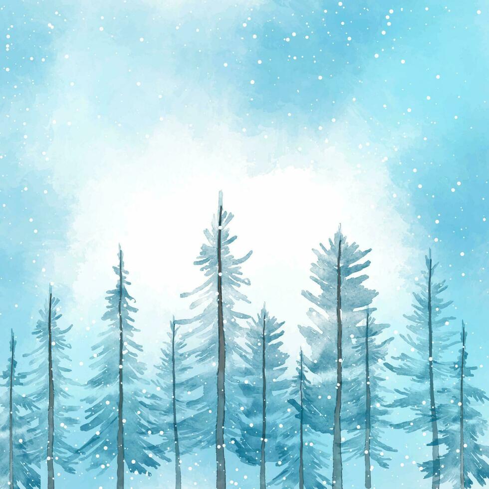 hand painted watercolour christmas tree snowy landscape vector