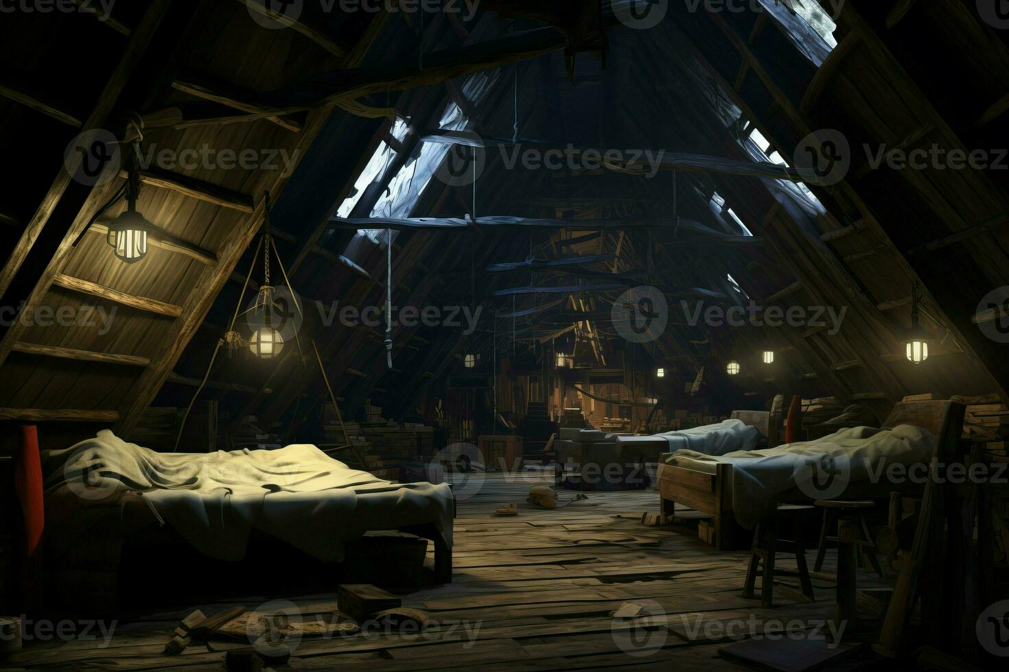 House wooden attic old design. Generate Ai photo