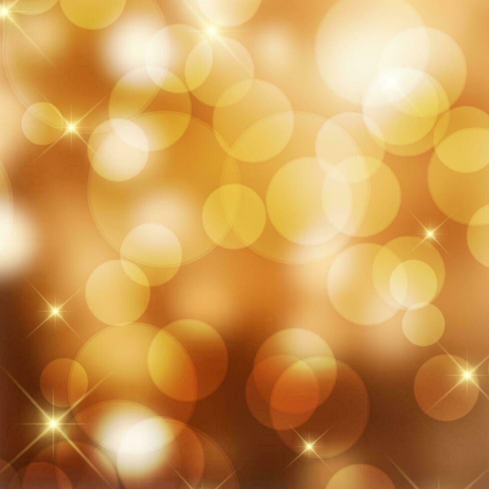 Golden bokeh lights and stars Christmas background vector