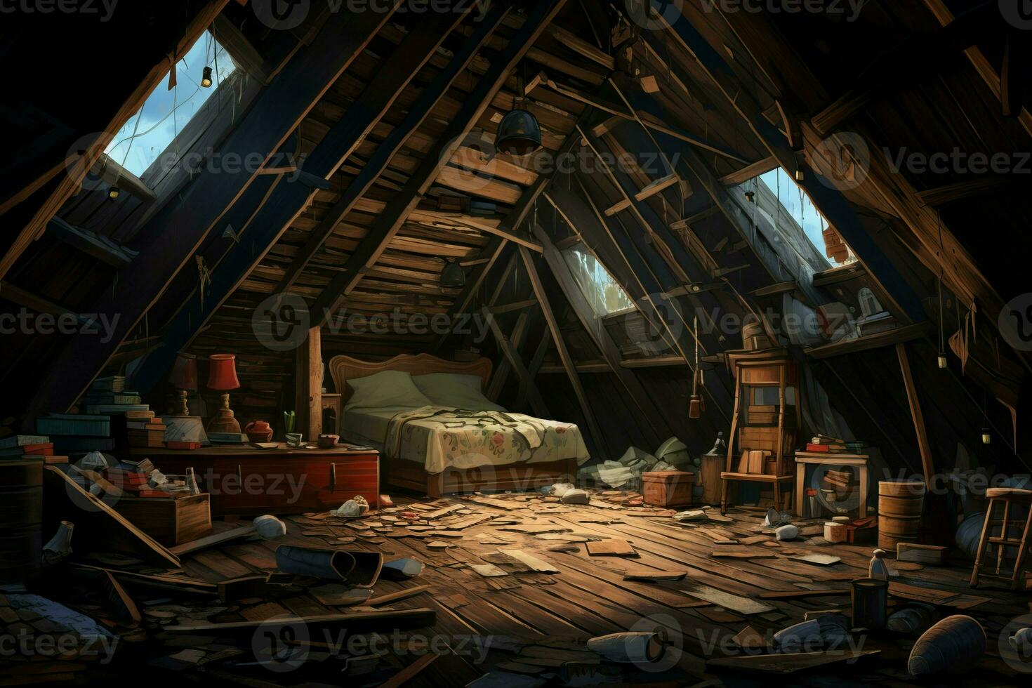 House wooden attic children room. Generate Ai photo