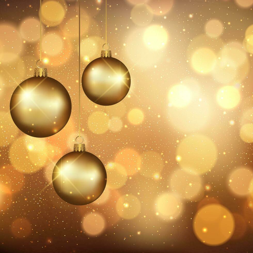 Christmas background with hanging gold baubles vector
