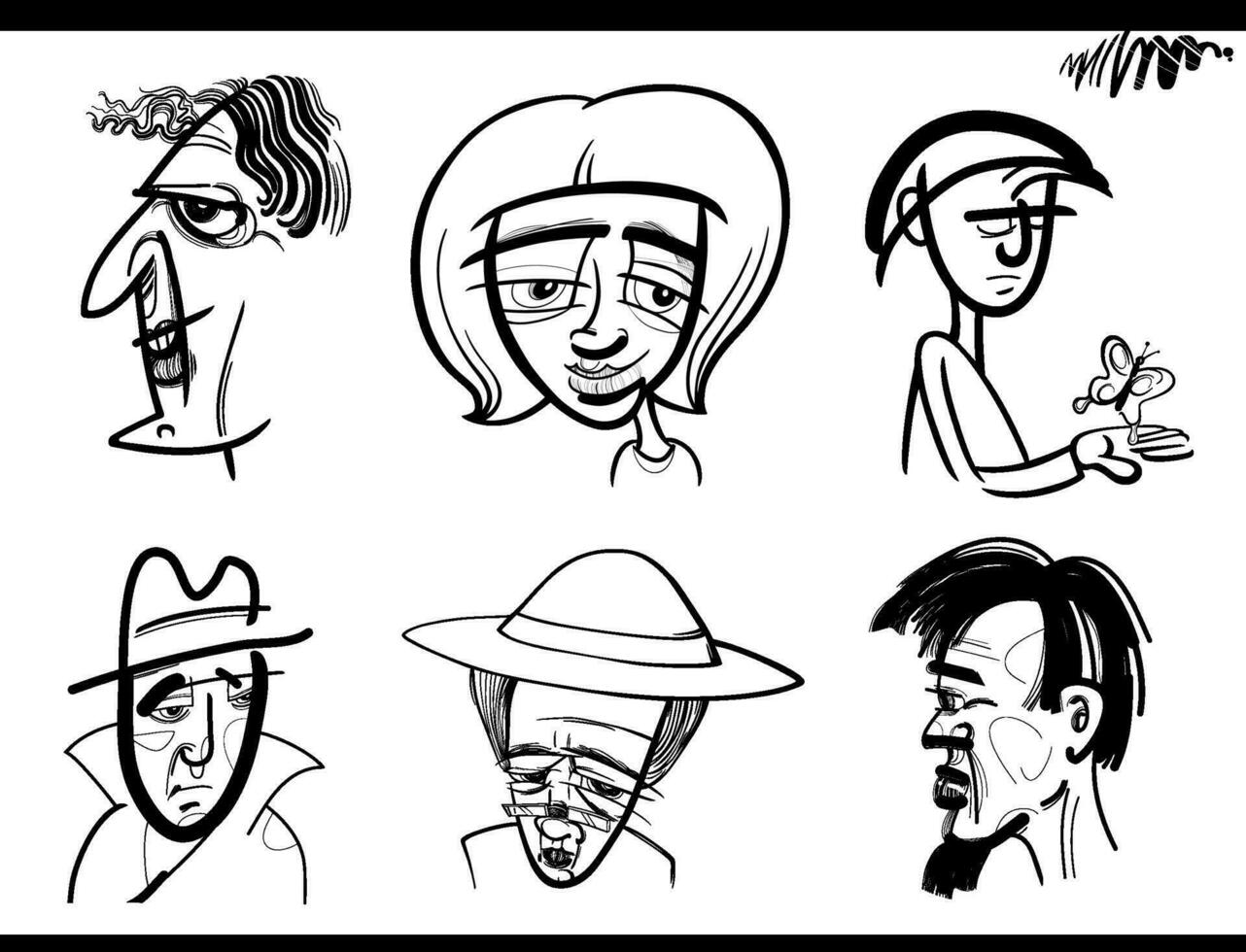 people characters set cartoon sketch illustration coloring page vector