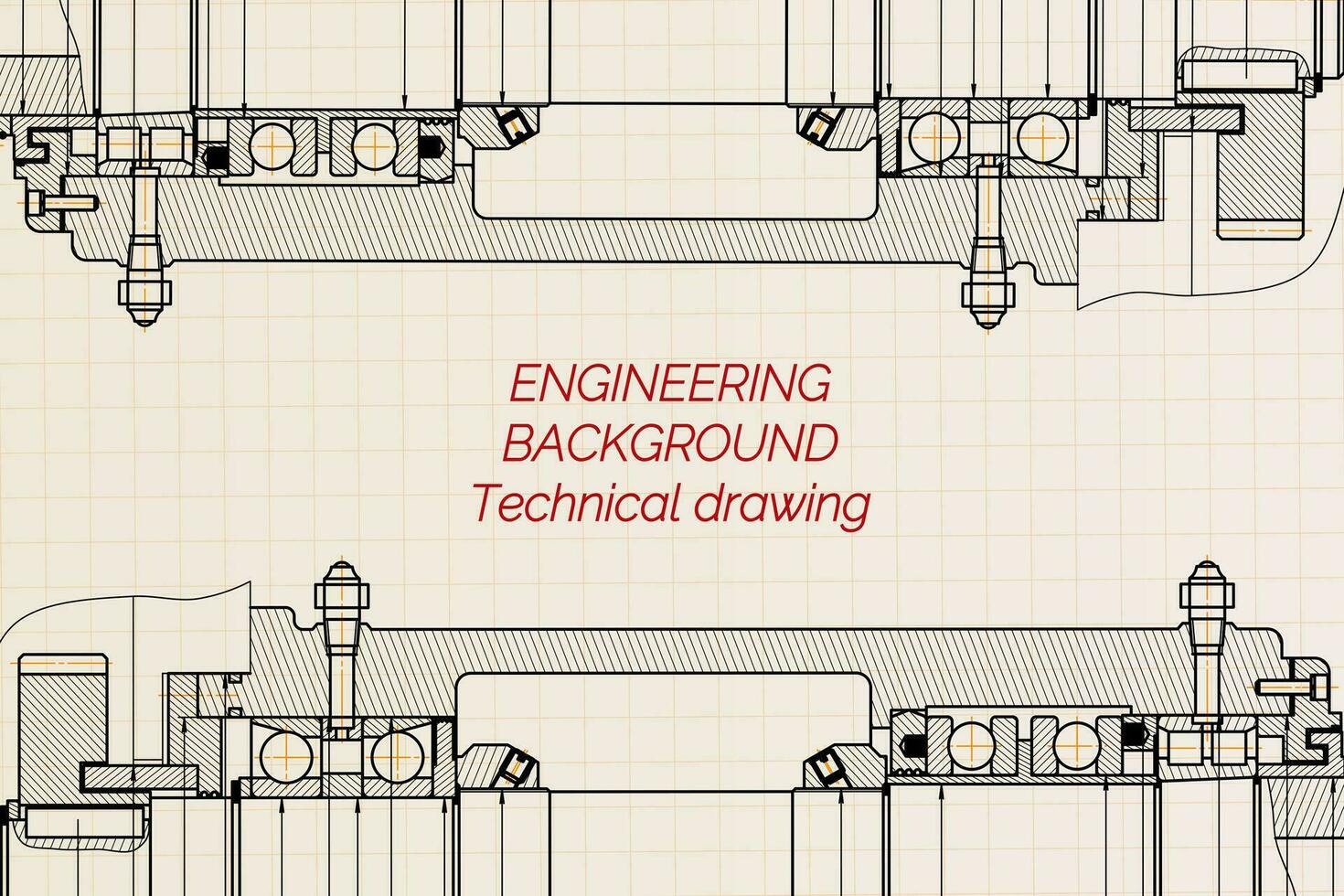 Mechanical engineering drawings on light background. Milling machine spindle. Technical Design. Cover. Blueprint. Vector illustration.