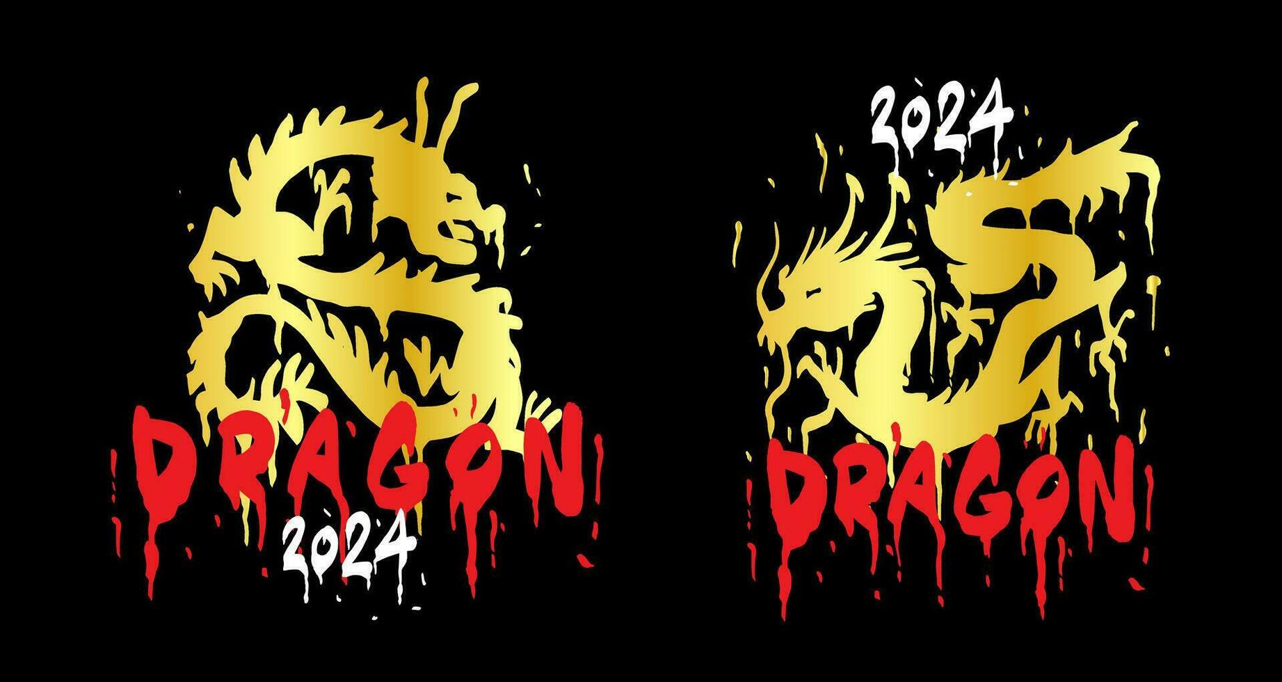 The Year of the Dragon is 2024. Chinese New Year. Gold graffiti with streaks of paint. Asian symbol. Dragon vector