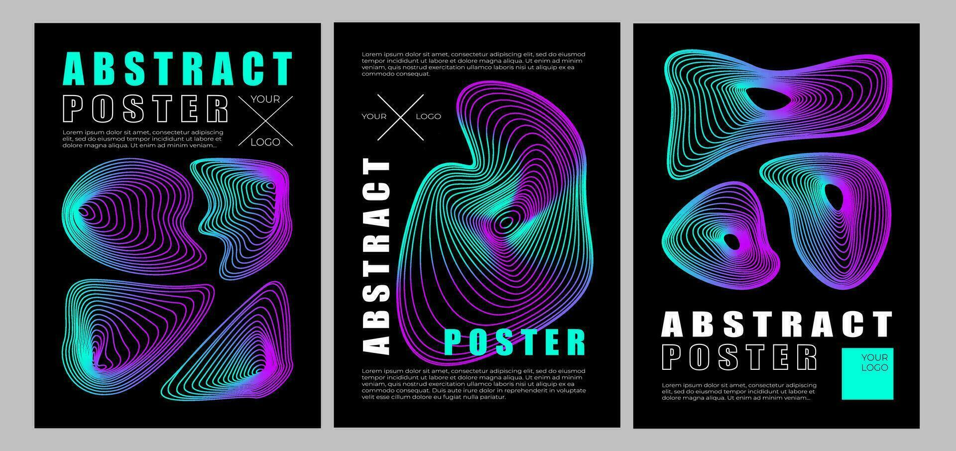 A set of futuristic cyberpunk posters. Retro futuristic poster in brutalism style. Y2k , strange shapes, gradient vector