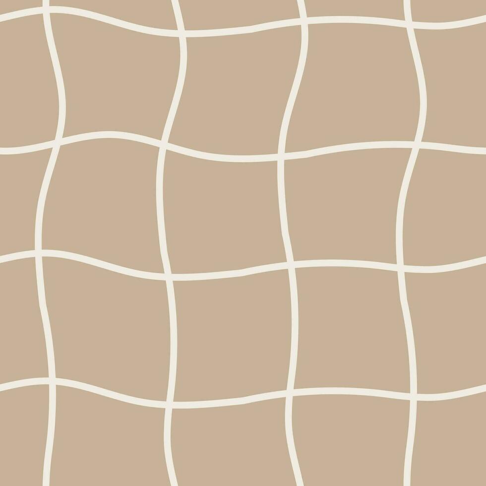 Hand drawn seamless pattern with beige grid vector