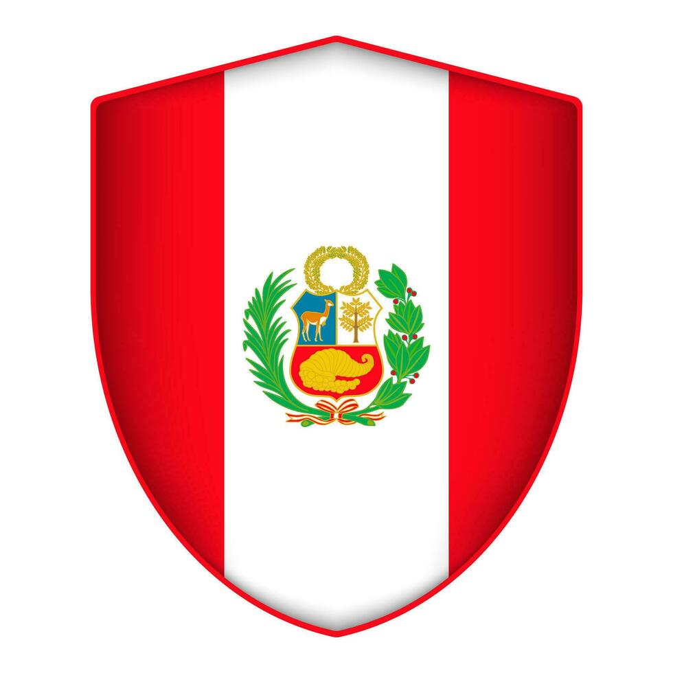 Peru flag in shield shape. Vector illustration.