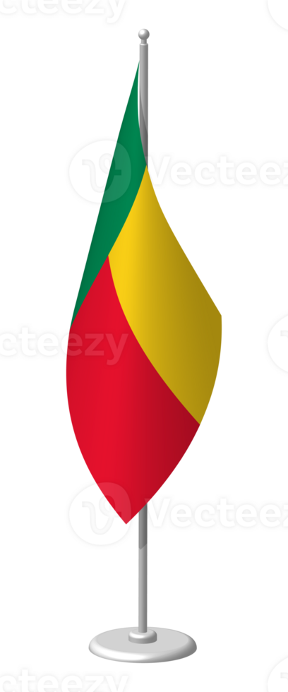 Republic of Benin flag on flagpole for registration of solemn event, meeting foreign guests. National banner of Benin. PNG image on transparent back