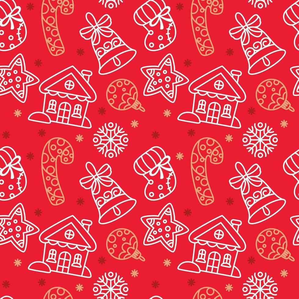 Ginger cookies pattern on red background. Seamless pattern. vector