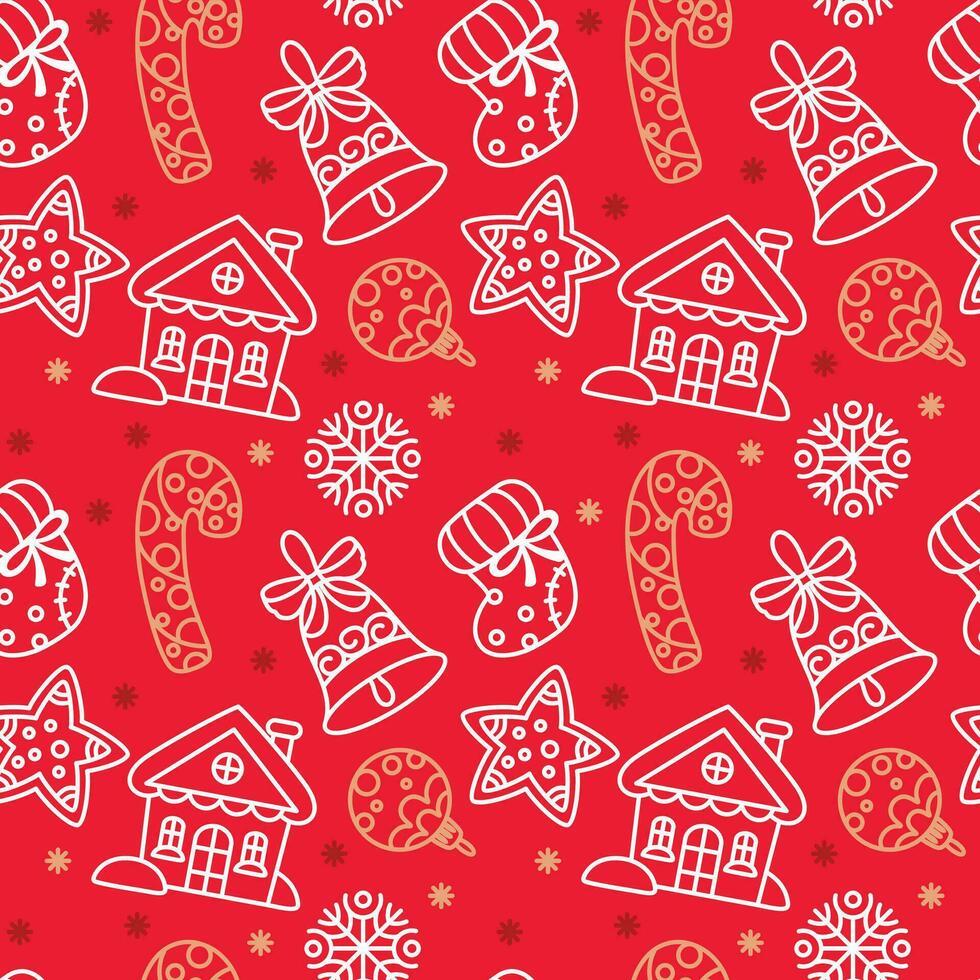 Ginger cookies pattern on red background. Seamless pattern. vector