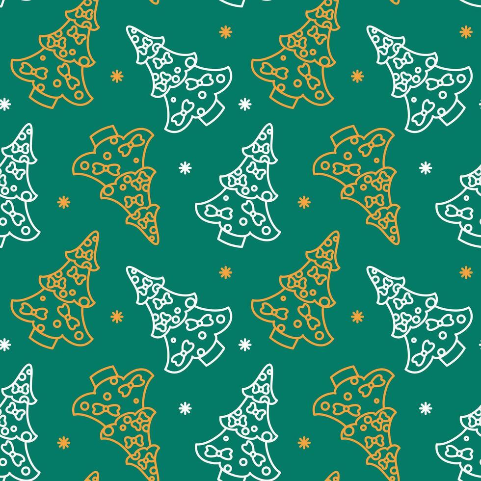 Christmas tree on the green background. Seamless pattern. Vector. vector