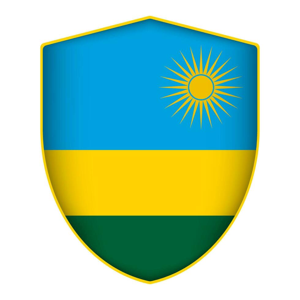 Rwanda flag in shield shape. Vector illustration.