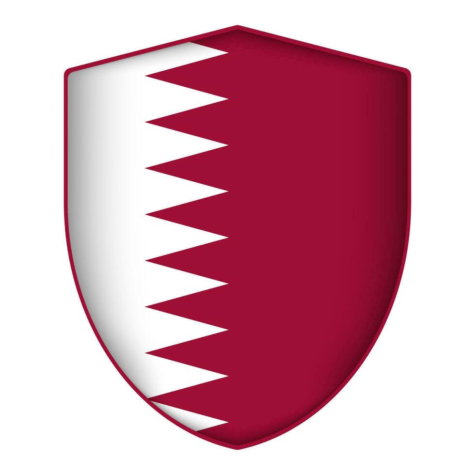 Qatar flag in shield shape. Vector illustration.