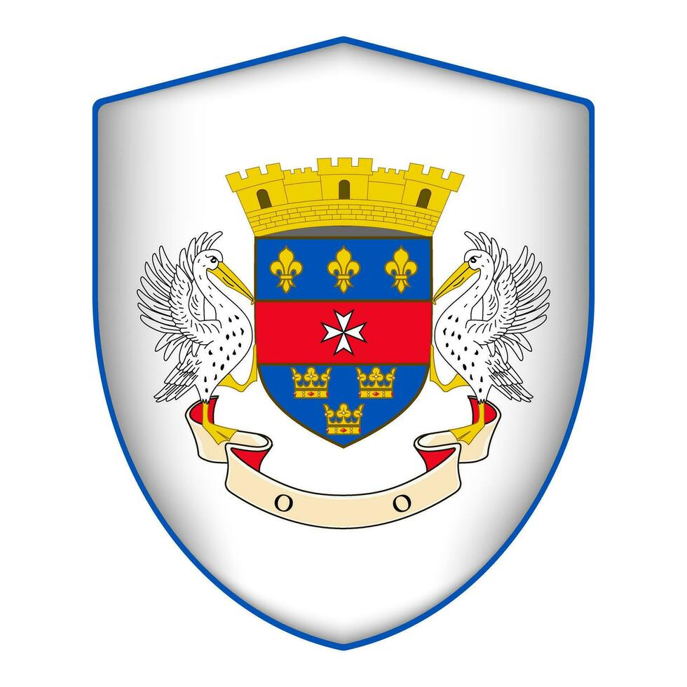 Saint Barthelemy flag in shield shape. Vector illustration.
