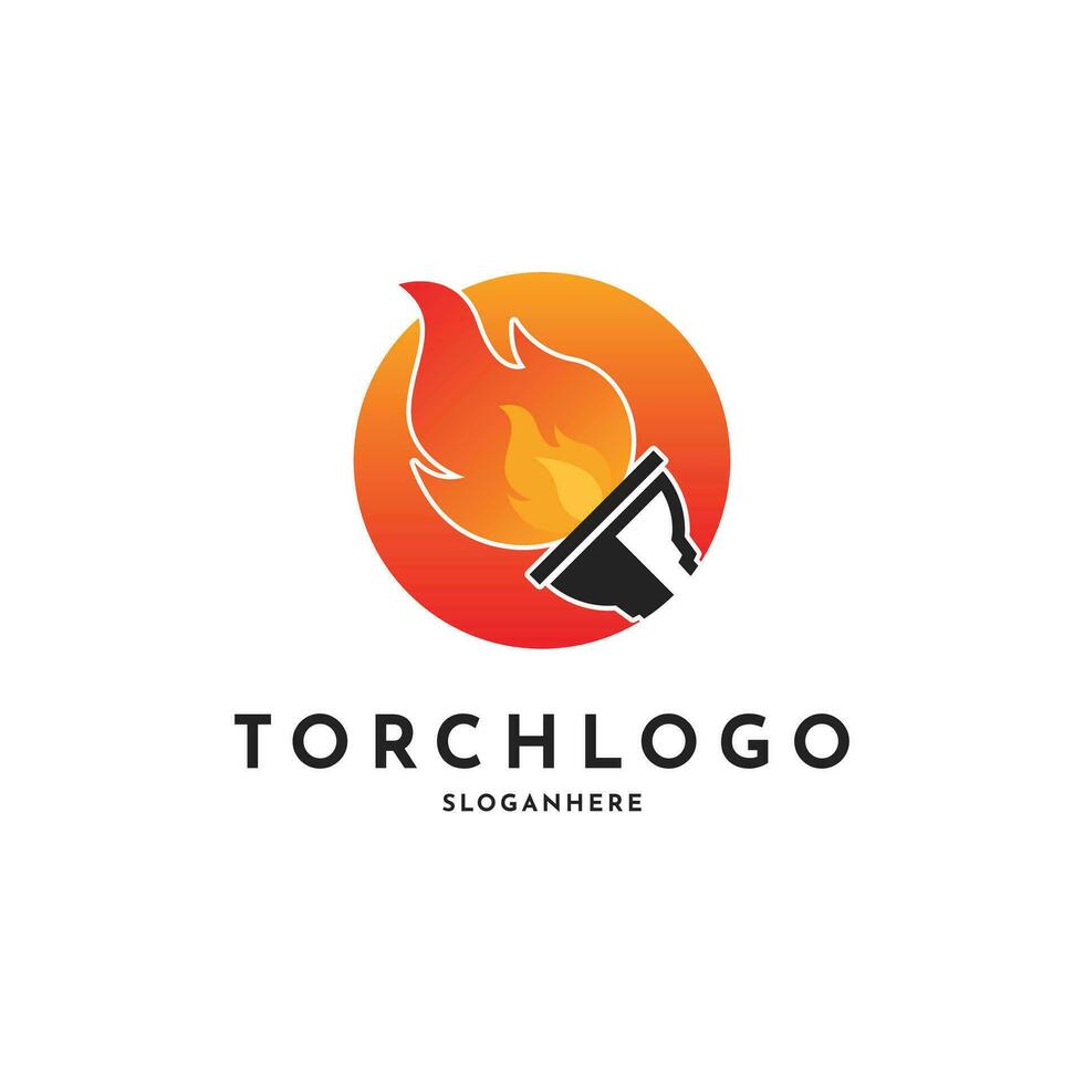 Circle Torch Logo Design, Torchlight Fire Flame logo design inspiration vector