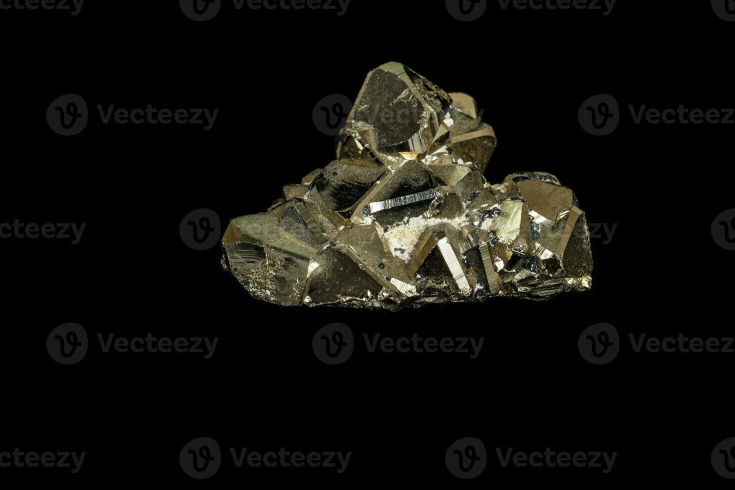 Macro mineral stone Pyrite on a black background photo