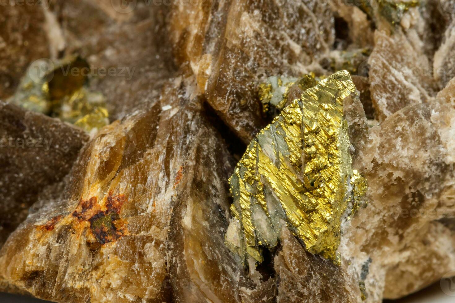 Macro mineral stone Barit Pyrit on a white background photo