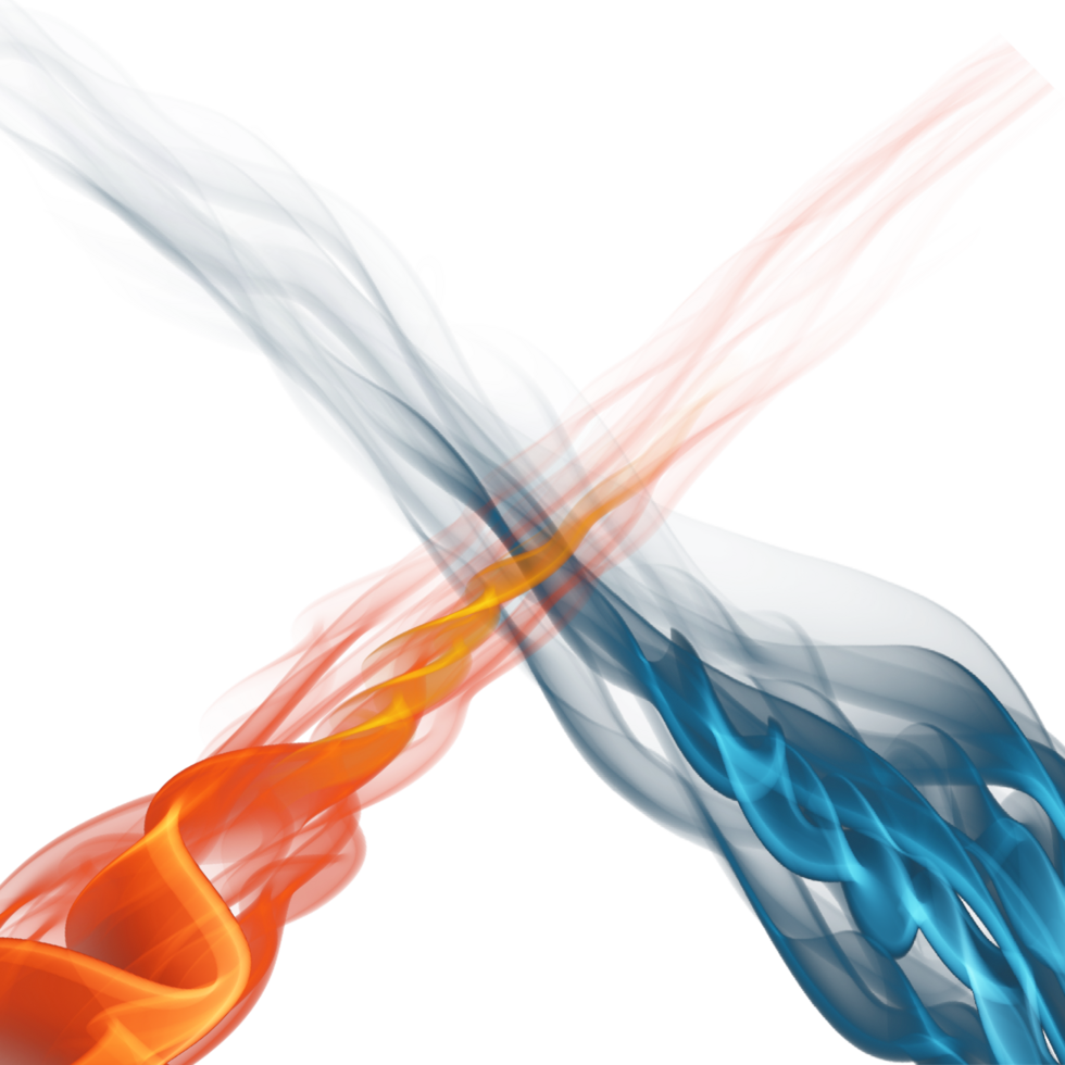 blauw en oranje vlammen Aan een transparant achtergrond. abstract achtergrond png