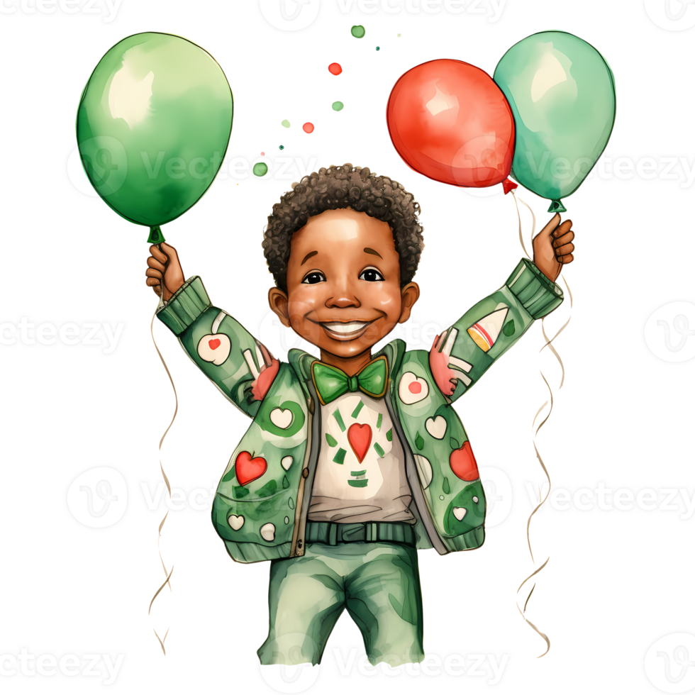 Cute Man Happy New Year African American Watercolor Clipart