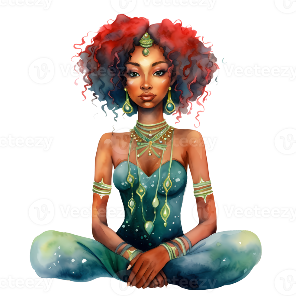 Cute Woman Happy New Year African American Watercolor Clipart