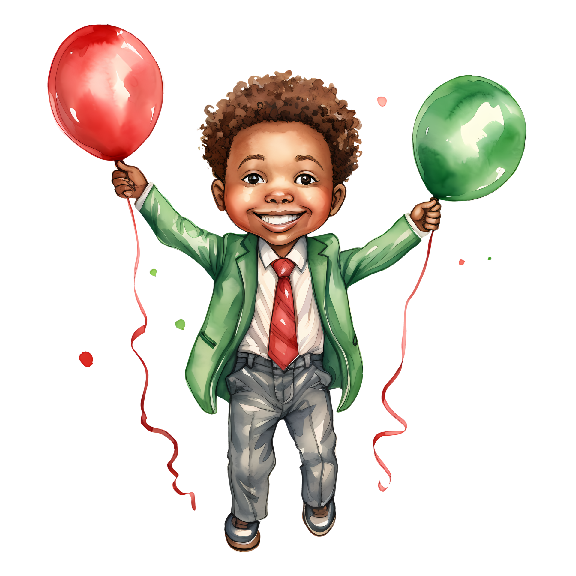Cute Man Happy New Year African American Watercolor Clipart