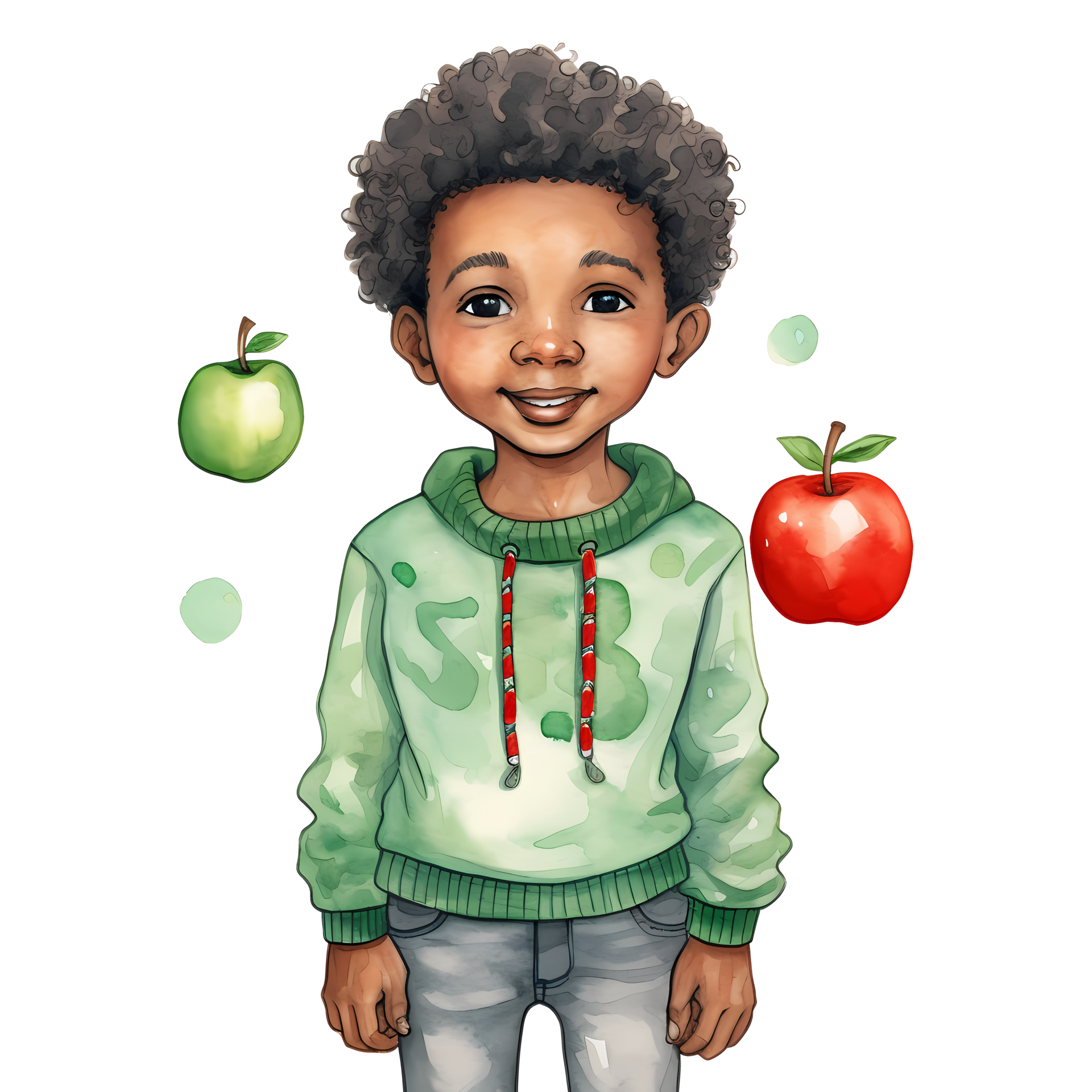 Cute Baby Boy Happy New Year African American Watercolor Clipart
