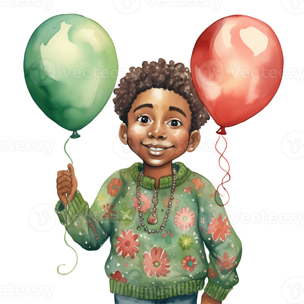 Cute Girl Happy New Year African American Watercolor Clipart