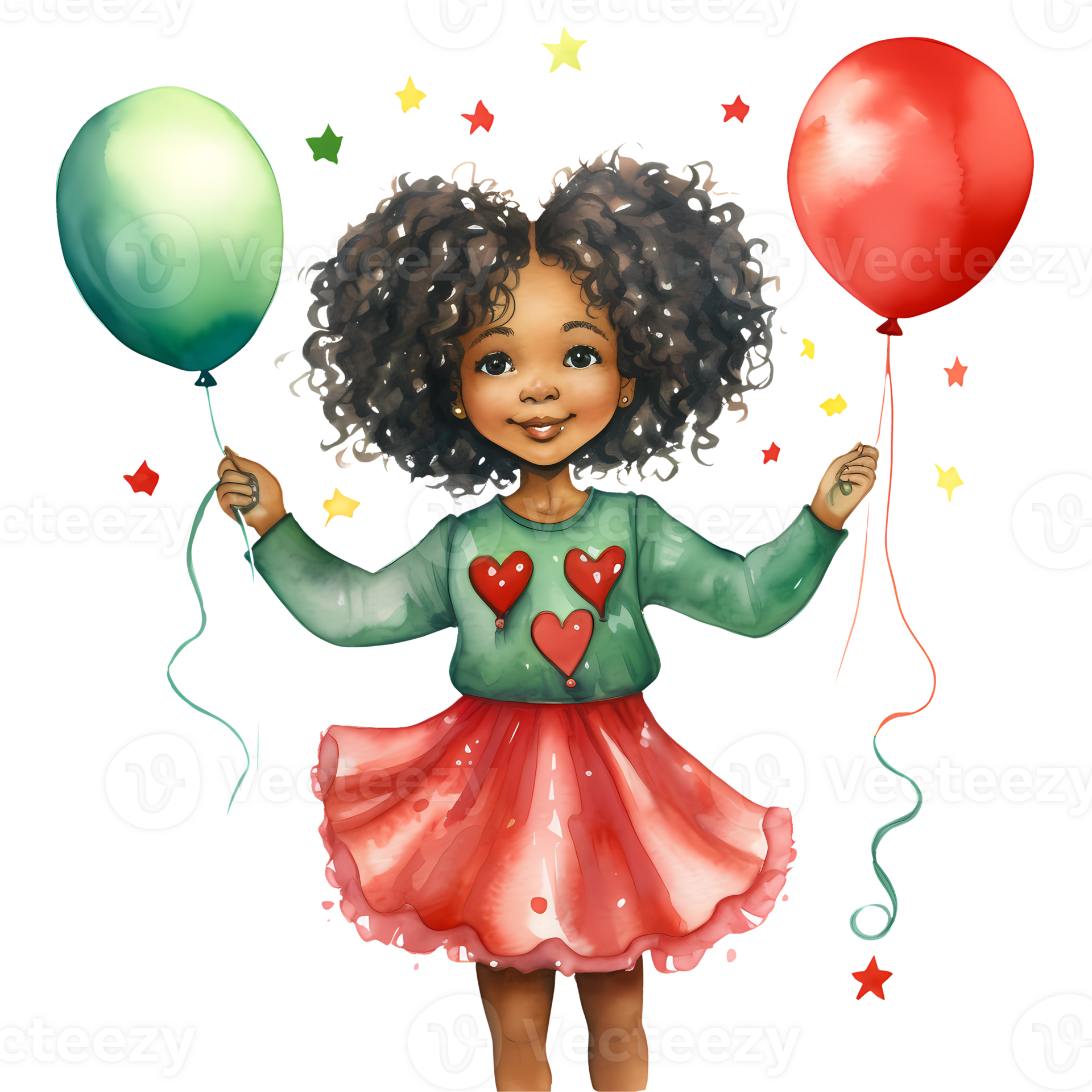 Cute Girl Happy New Year African American Watercolor Clipart