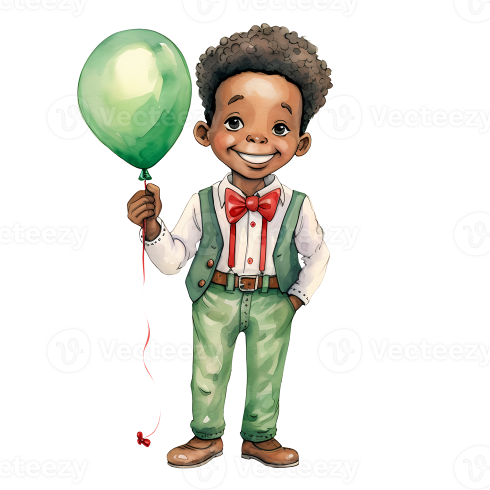 Cute Girl Happy New Year African American Watercolor Clipart