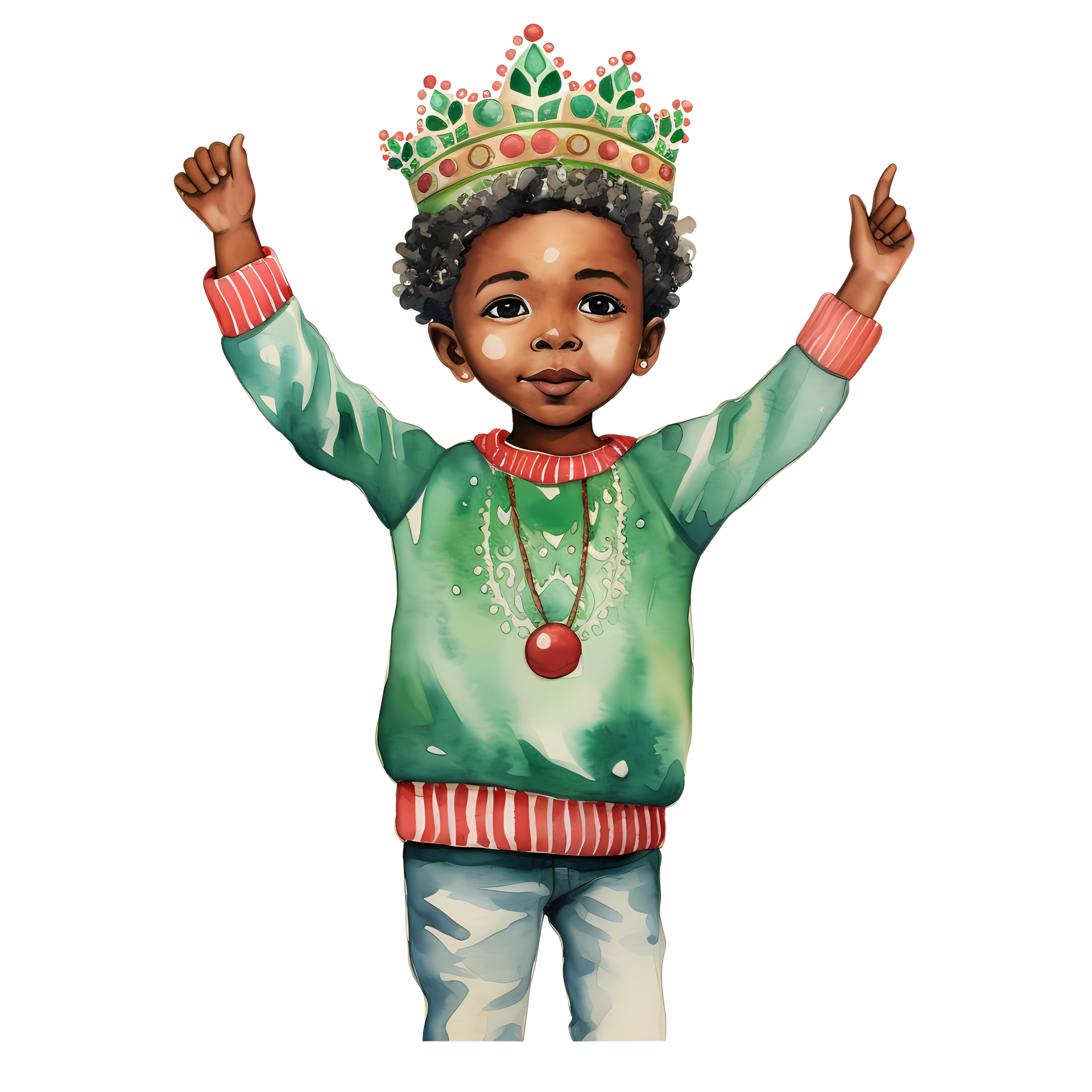 Cute Baby Boy Happy New Year African American Watercolor Clipart