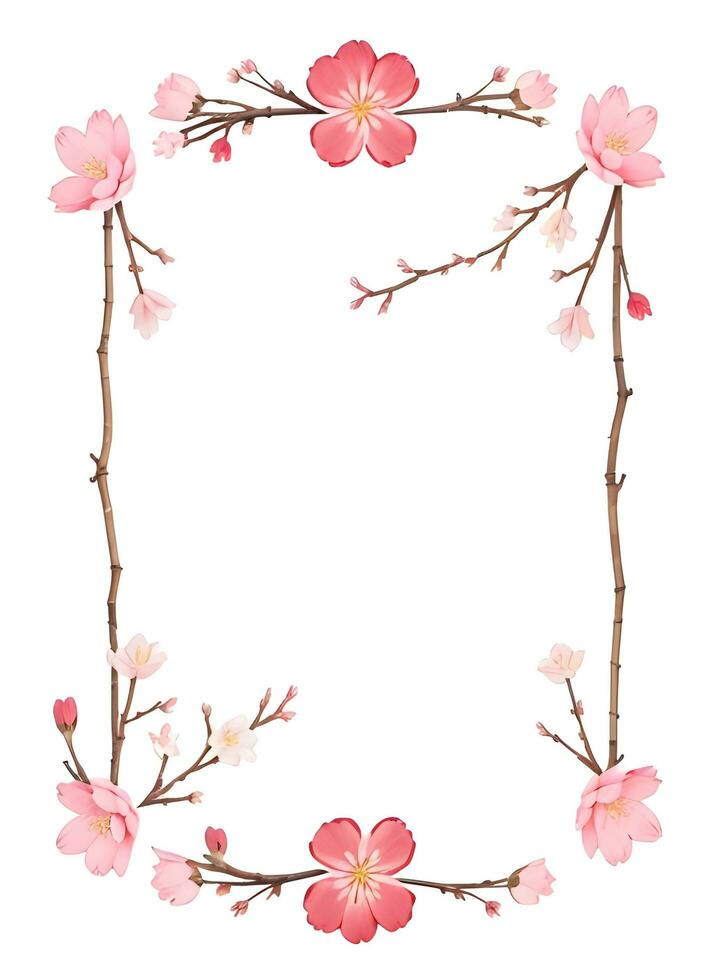 Sakura Flower Border Frame Ai Generative photo