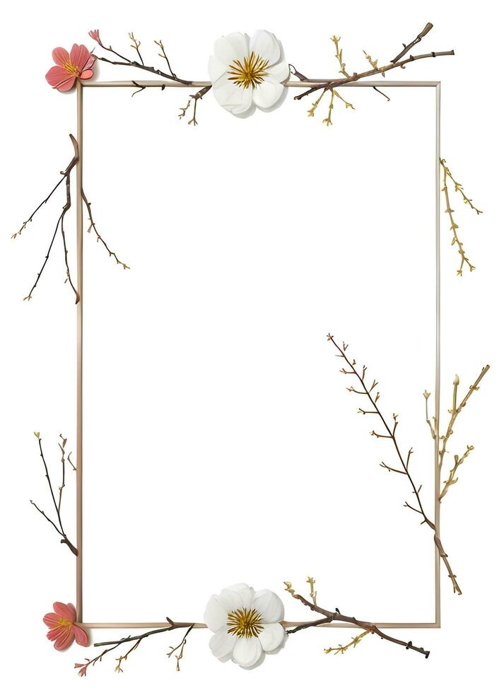 Sakura Flower Border Frame Ai Generative photo