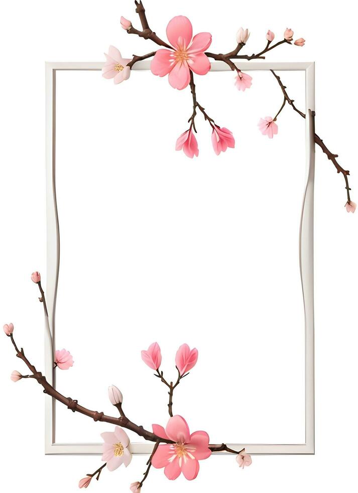 Sakura Flower Border Frame Ai Generative photo