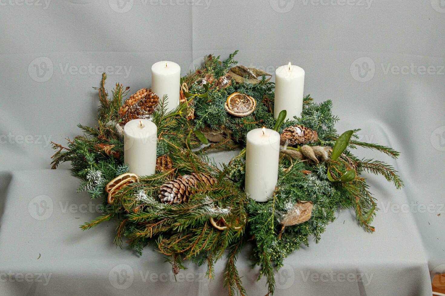 Christmas composition of flowers and Christmas decorations photo