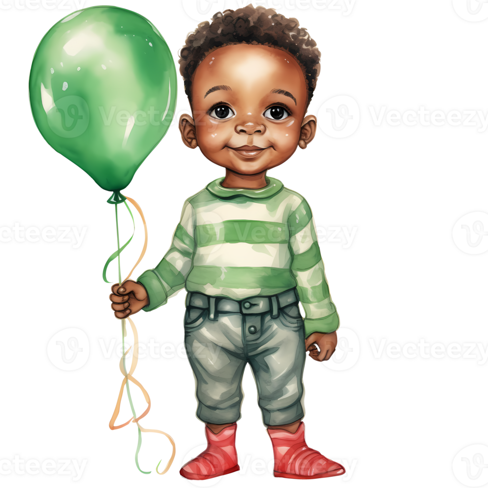 Cute Baby Boy Happy New Year African American Watercolor Clipart
