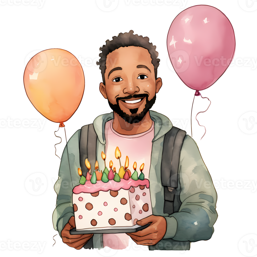 Cute Birthday Dad African American Watercolor Clipart Illustration AI