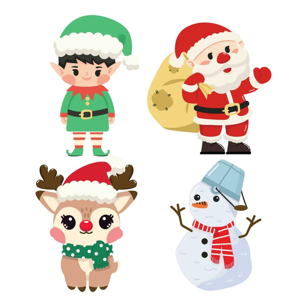 Collection of Christmas characters cartoon vector