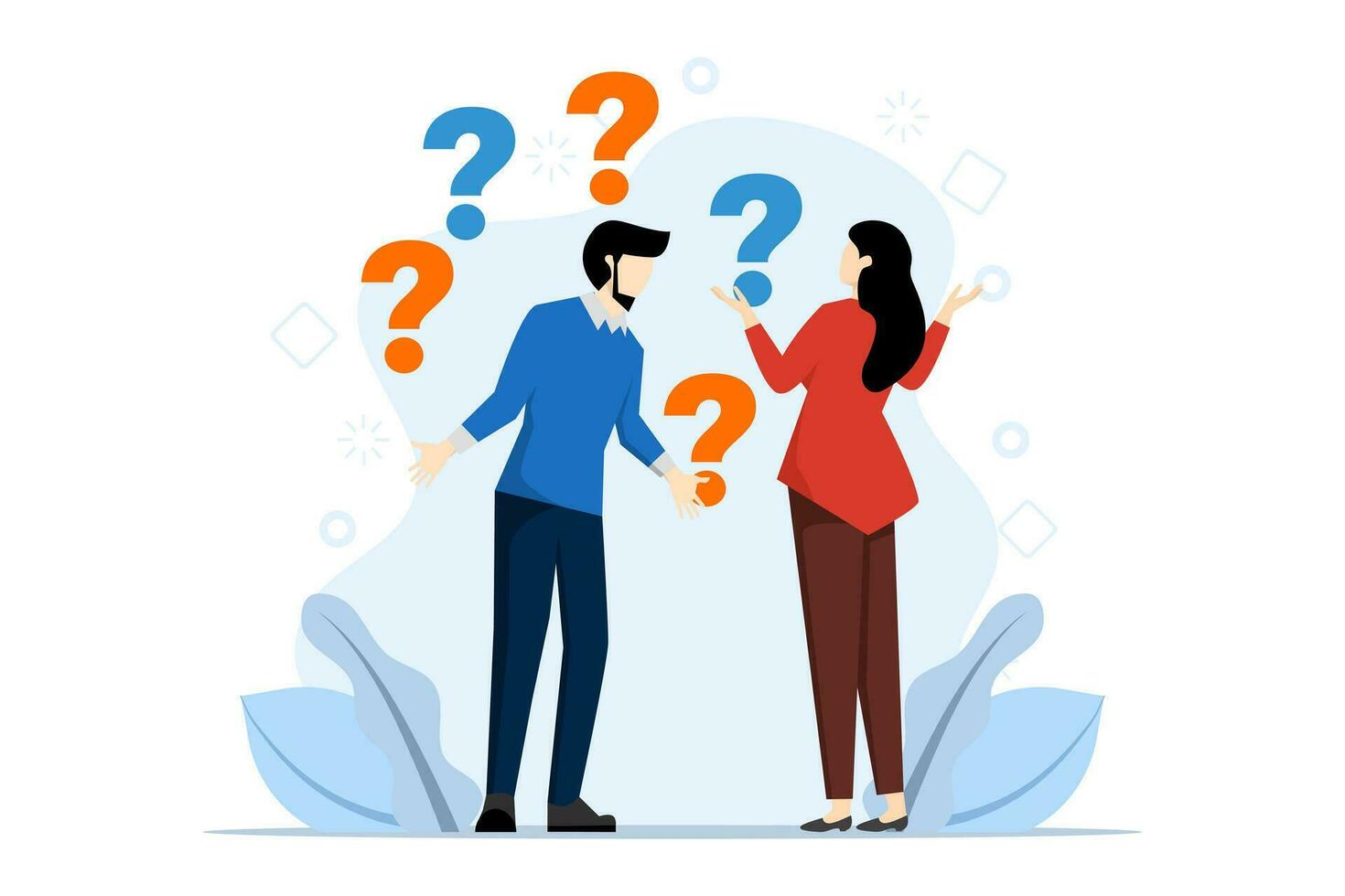 frequently asked questions concept, frequently asked questions around exclamation marks and question marks, question answer metaphor, FAQ for landing pages, mobile apps, web banners, infographics. vector