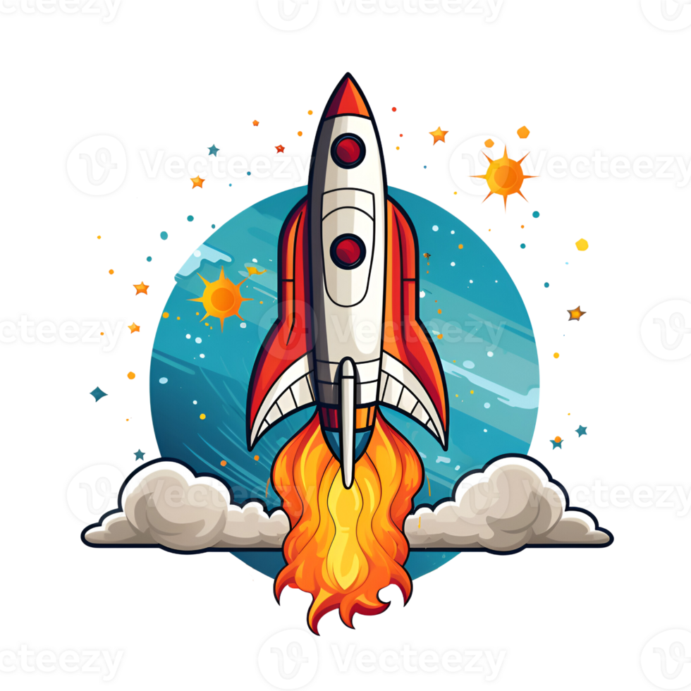 Cartoon Style Rocket Illustration No Background Perfect for Print on Demand Merchandise AI Generative png