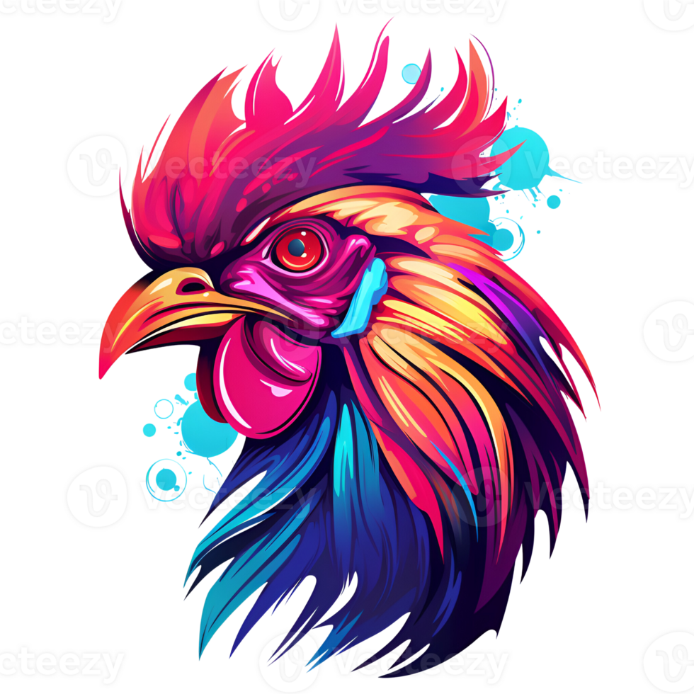 Rooster Artistic Style Painting Drawing Cartoon Style Illustration No Background Perfect for Print on Demand Merchandise AI Generative png