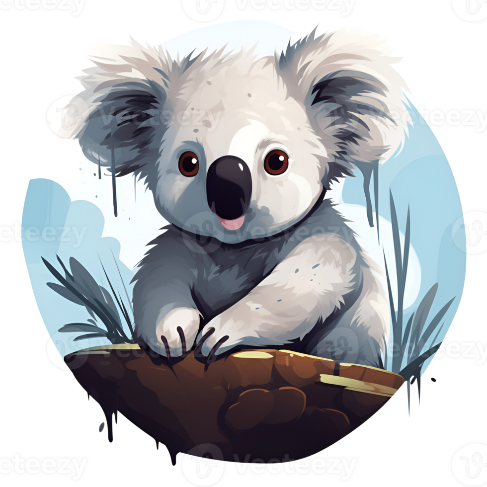 Koala Cartoon Style Illustration Artistic Style Painting Drawing No Background Perfect for Print on Demand Merchandise AI Generative png