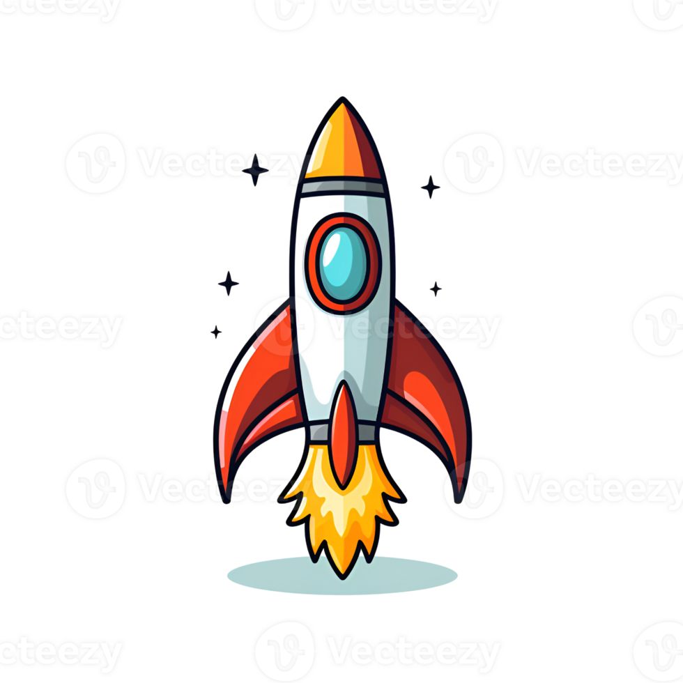 Cartoon Style Rocket Illustration No Background Perfect for Print on Demand Merchandise AI Generative png