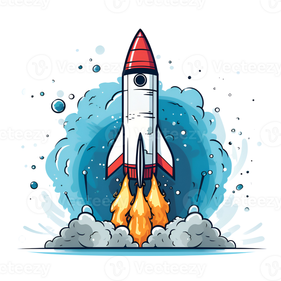 Cartoon Style Rocket Illustration No Background Perfect for Print on Demand Merchandise AI Generative png