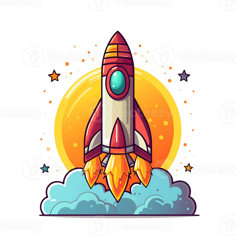 Cartoon Style Rocket Illustration No Background Perfect for Print on Demand Merchandise AI Generative png