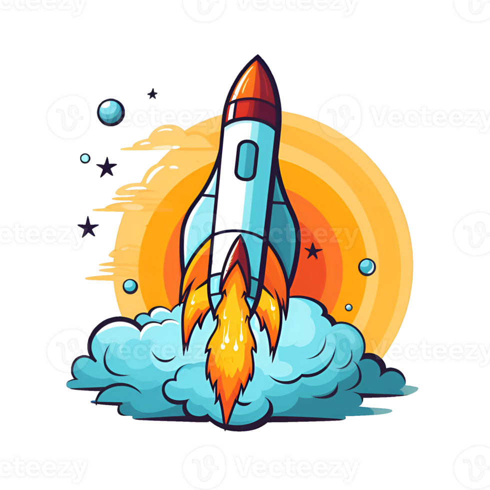 Cartoon Style Rocket Illustration No Background Perfect for Print on Demand Merchandise AI Generative png