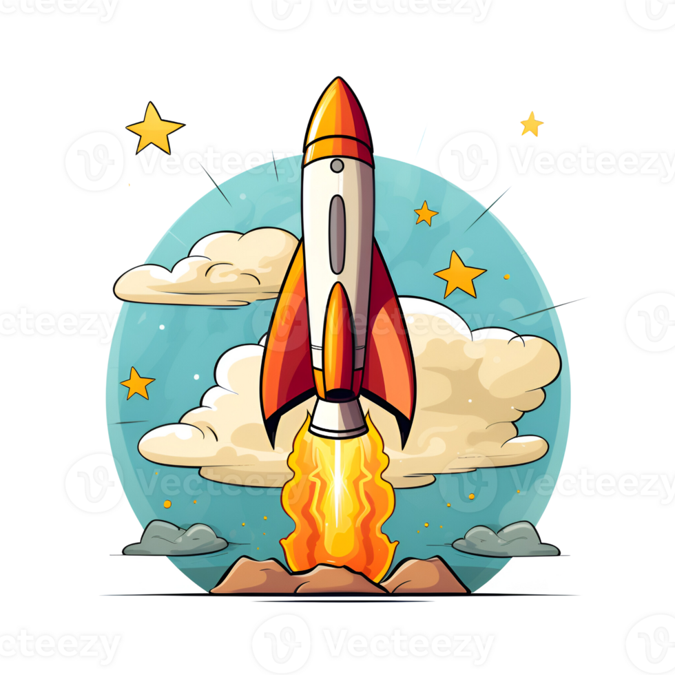 Cartoon Style Rocket Illustration No Background Perfect for Print on Demand Merchandise AI Generative png
