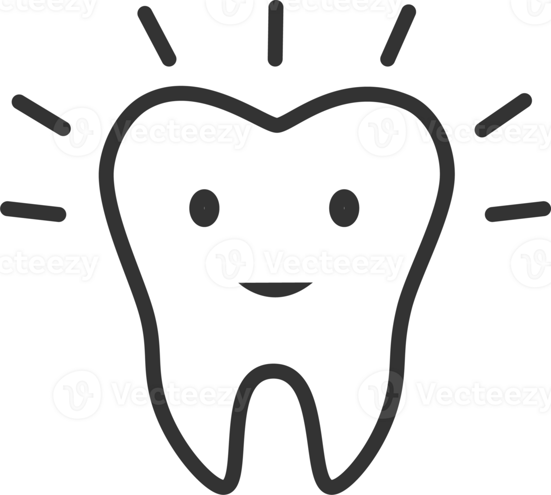 Healthy tooth icon.  Clean tooth sign. Cavity free white teeth symbol.  Line style.  Icon png, transparent. png