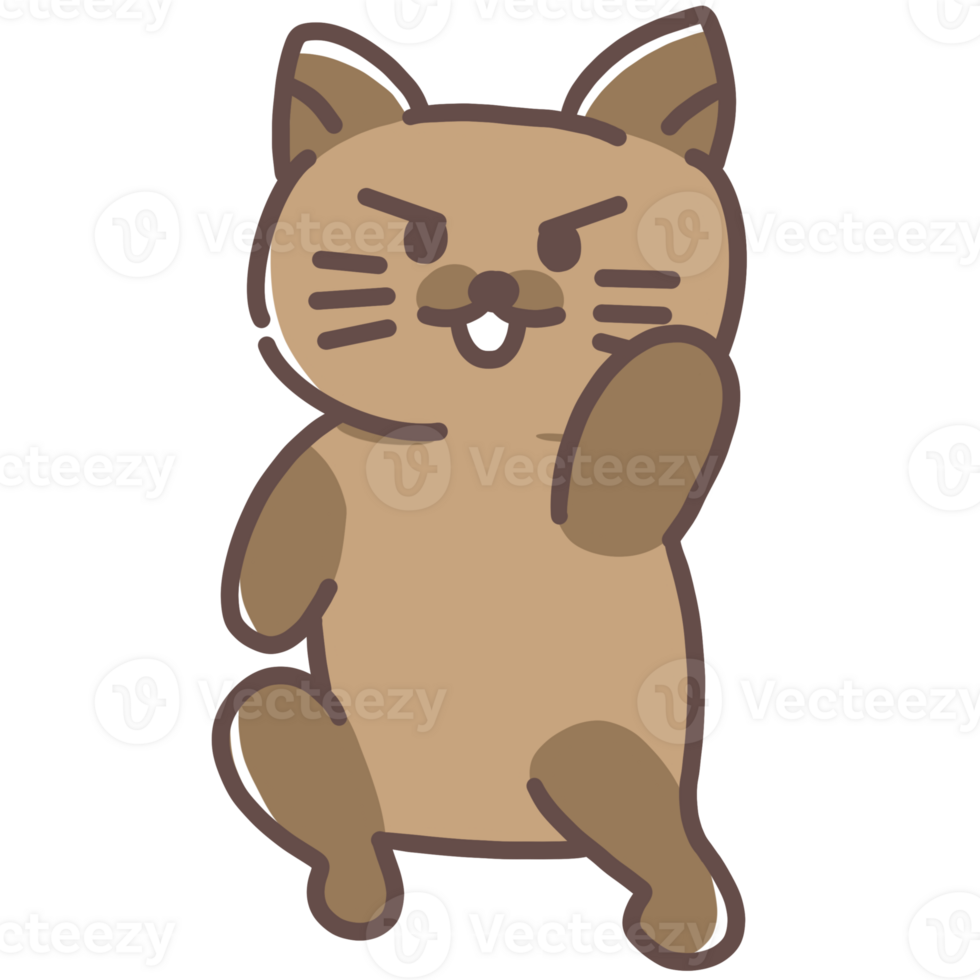 une marron chat donnant un encourageant, combat chat dessin animé png