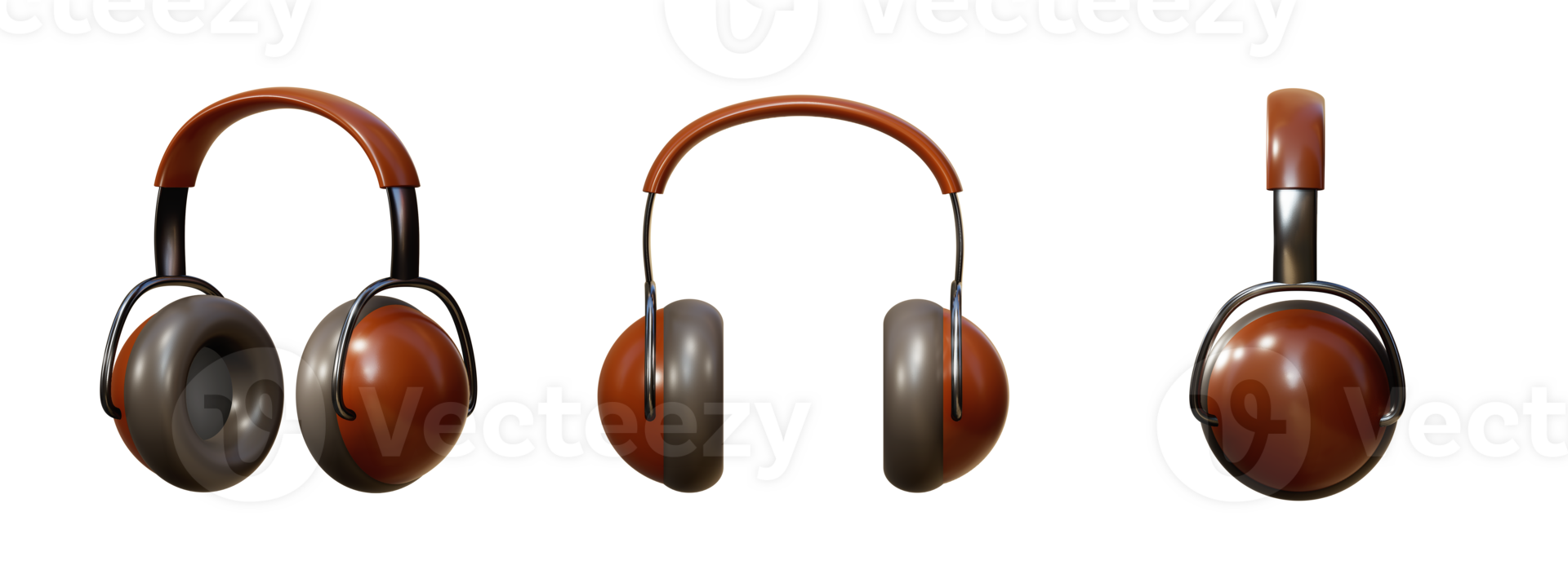 3D rendering of dark tone fullsize headphone monitor png