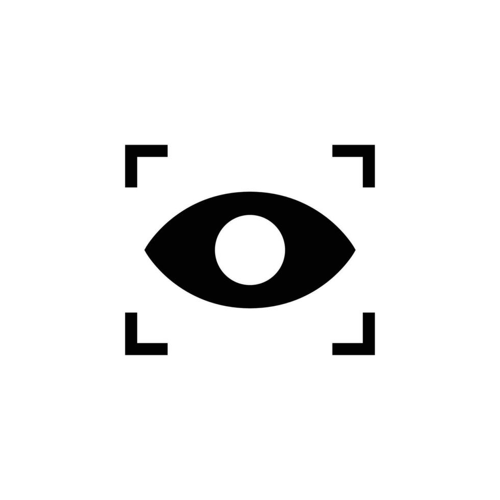 Eye scan icon. Simple solid style. Visual identity, focus, view, vision, future tech, retina iris scan verification, technology concept. Black silhouette, glyph symbol. Vector illustration isolated.